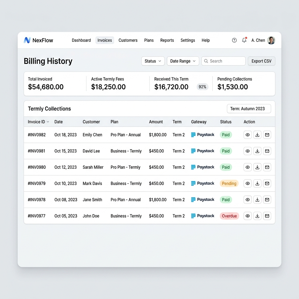 Skoolmux Paystack Billing Invoice